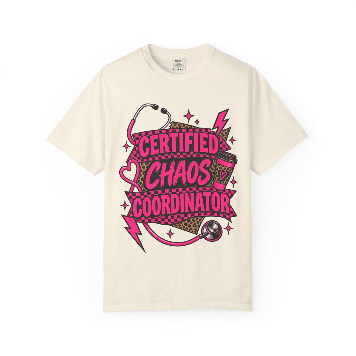 Certified Chaos Coordinator Checkered Leopard Nurse Comfort Colors T-Shirt