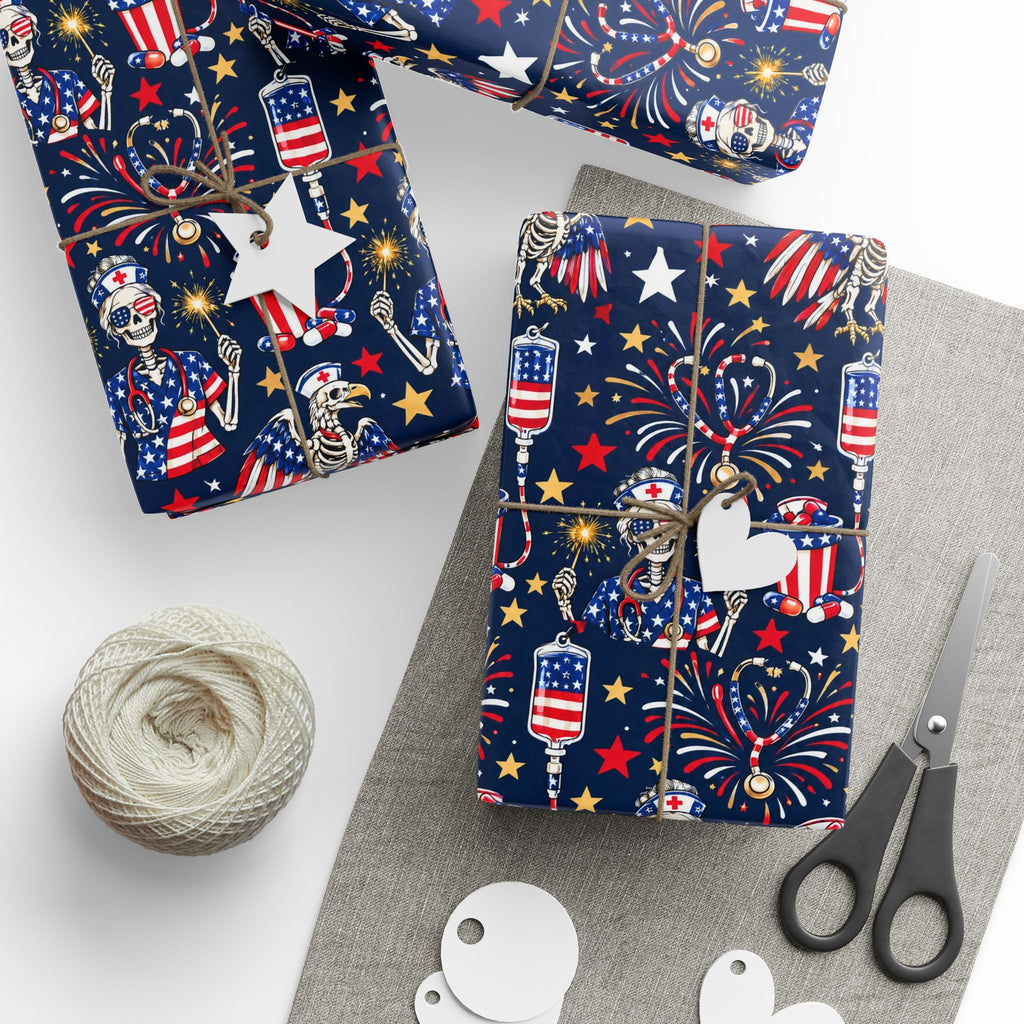 Fourth of July Skeleton Nurse Wrapping Paper