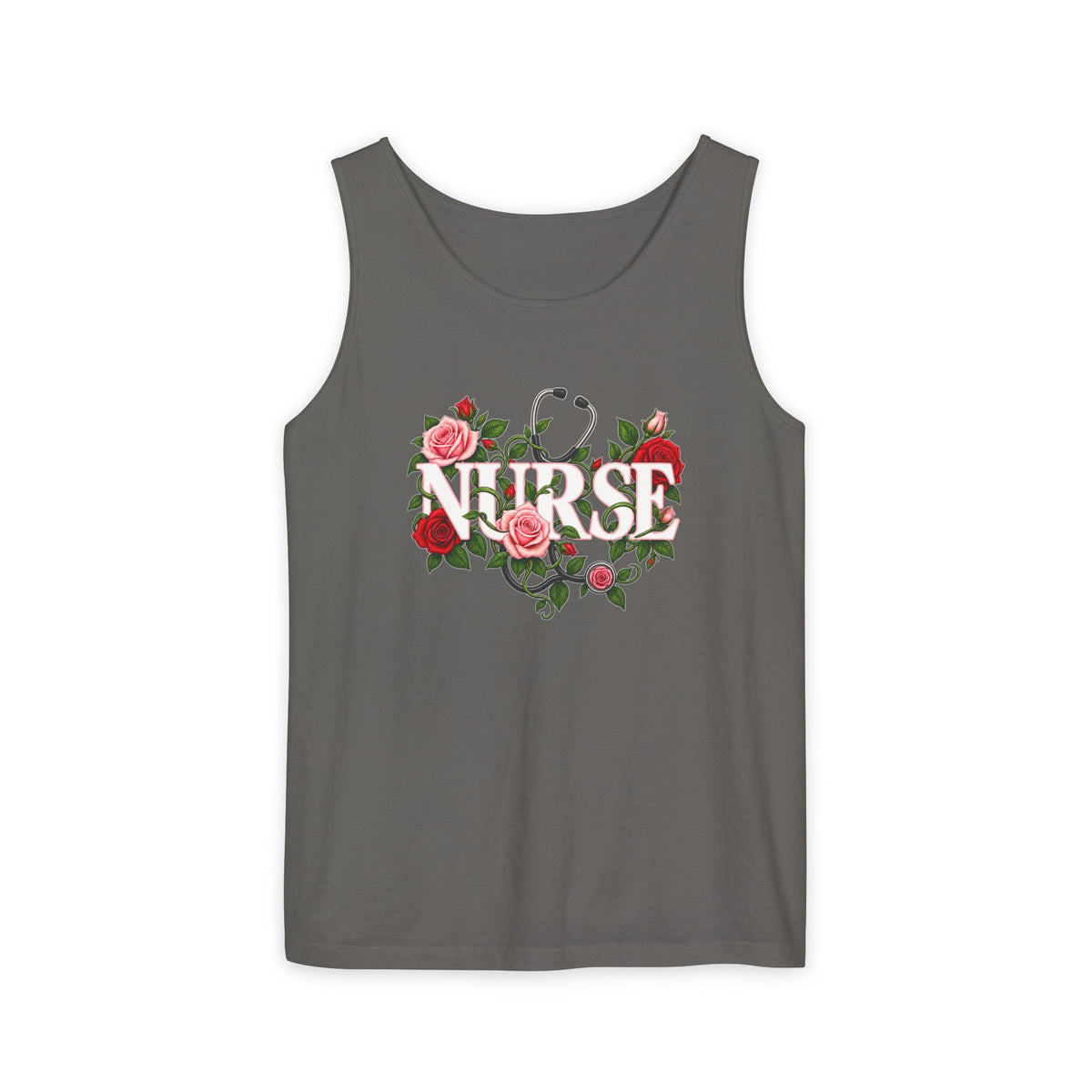 Nurse Roses and Stethoscope Floral Comfort Colors Tank Top