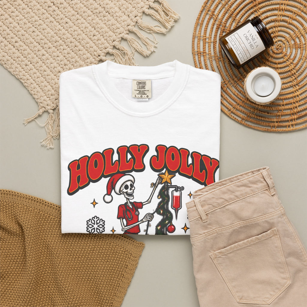 Holly Jolly Skeleton Crew Christmas Nurse Comfort Colors T-Shirt