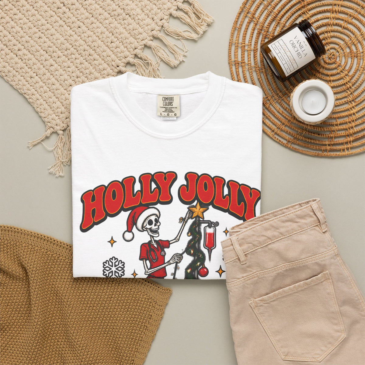 Holly Jolly Skeleton Crew Christmas Nurse Comfort Colors T-Shirt