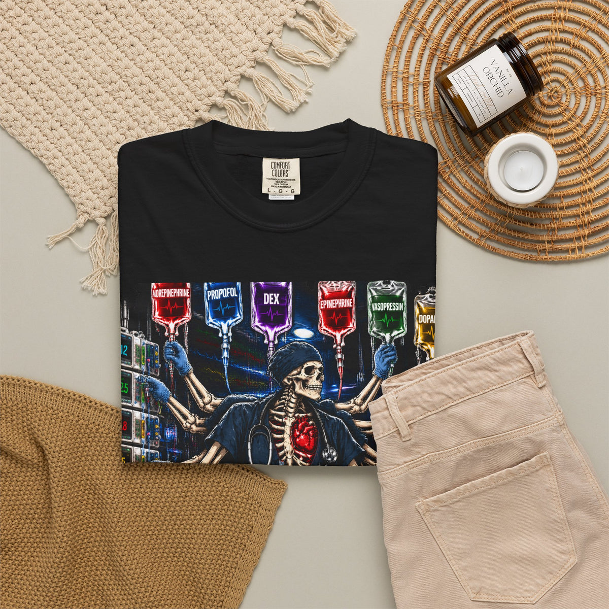 Multitaskin' Critically Same Drips Different Shift Skeleton ICU Nurse Comfort Colors T-Shirt