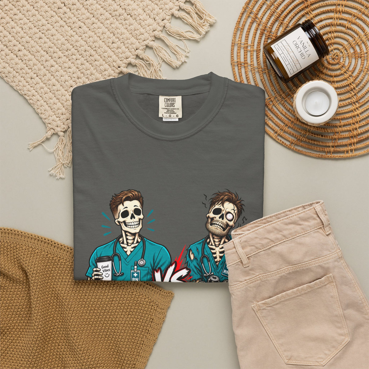 Shift 1 Me vs Shift 4 Me Skeleton Male Nurse Comfort Colors T-Shirt