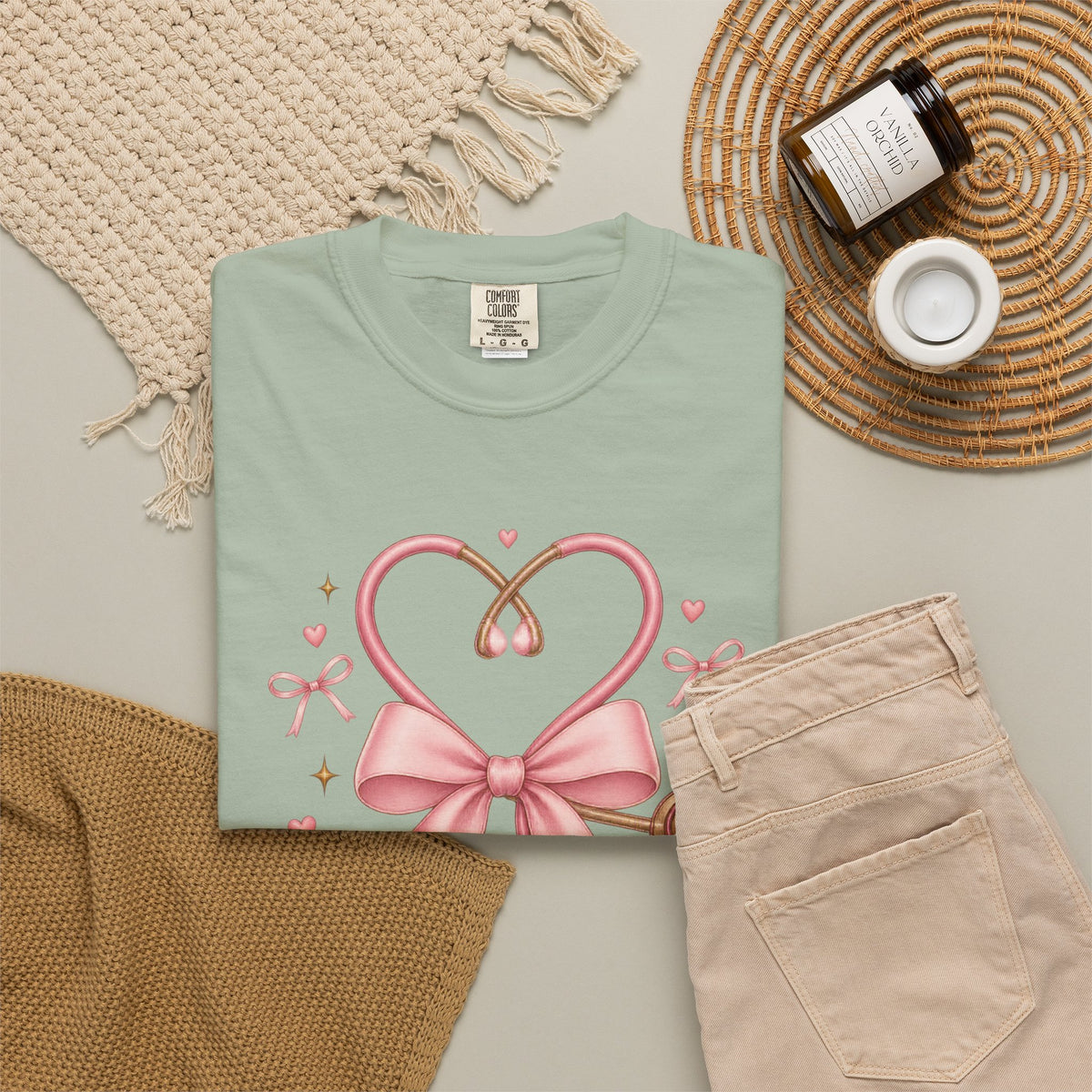 Coquette Pink Bow Stethoscope Registered Nurse Comfort Colors T-Shirt