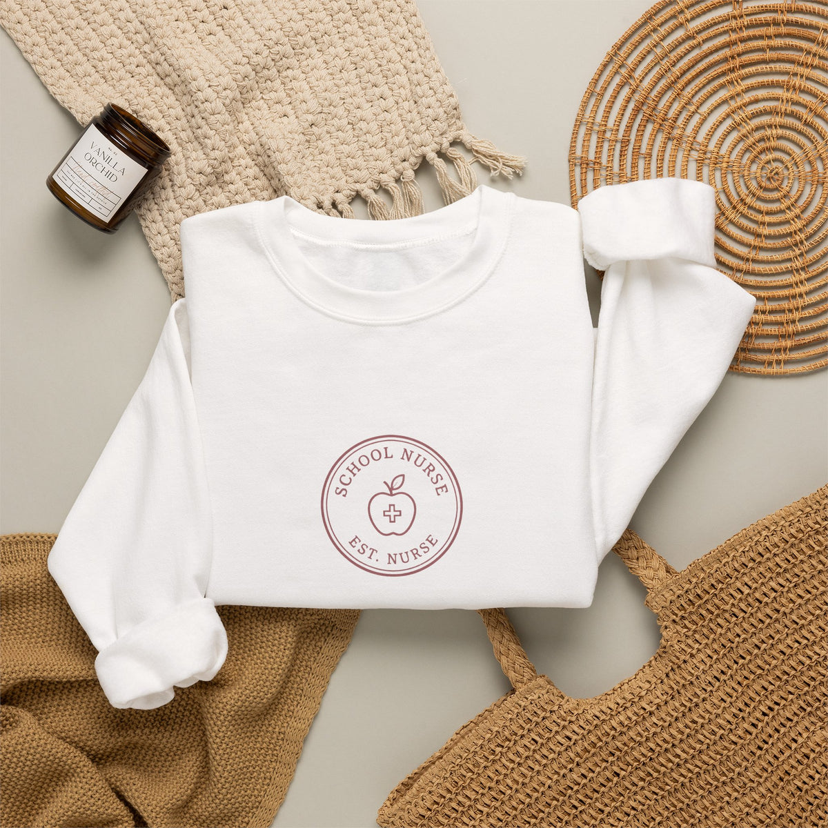 School Nurse Minimal Vintage Badge Crewneck Sweatshirt
