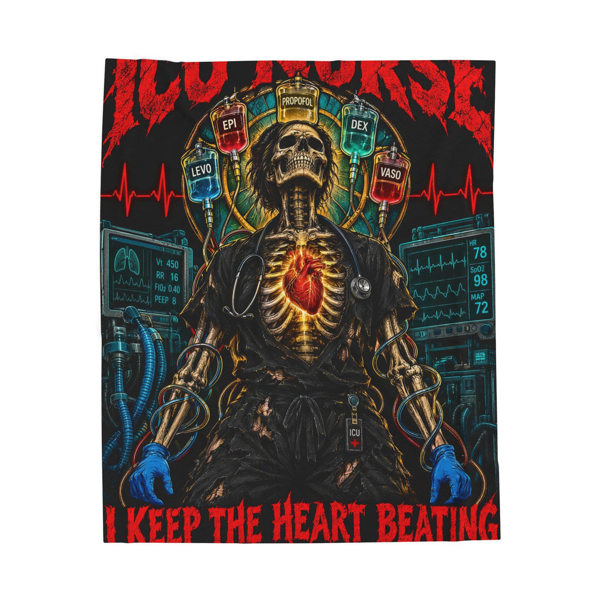 ICU Nurse I Keep the Heart Beating Skeleton Velveteen Plush Blanket