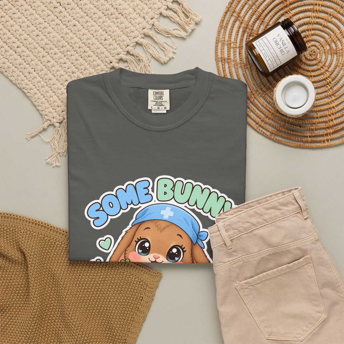 Some Bunny Cares About You Bunny Peds Nurse Blue Comfort Colors T-Shirt