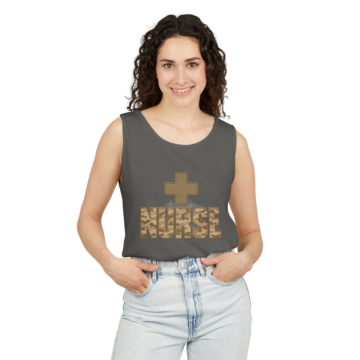 Nurse Desert Tan Camo Comfort Colors Tank Top