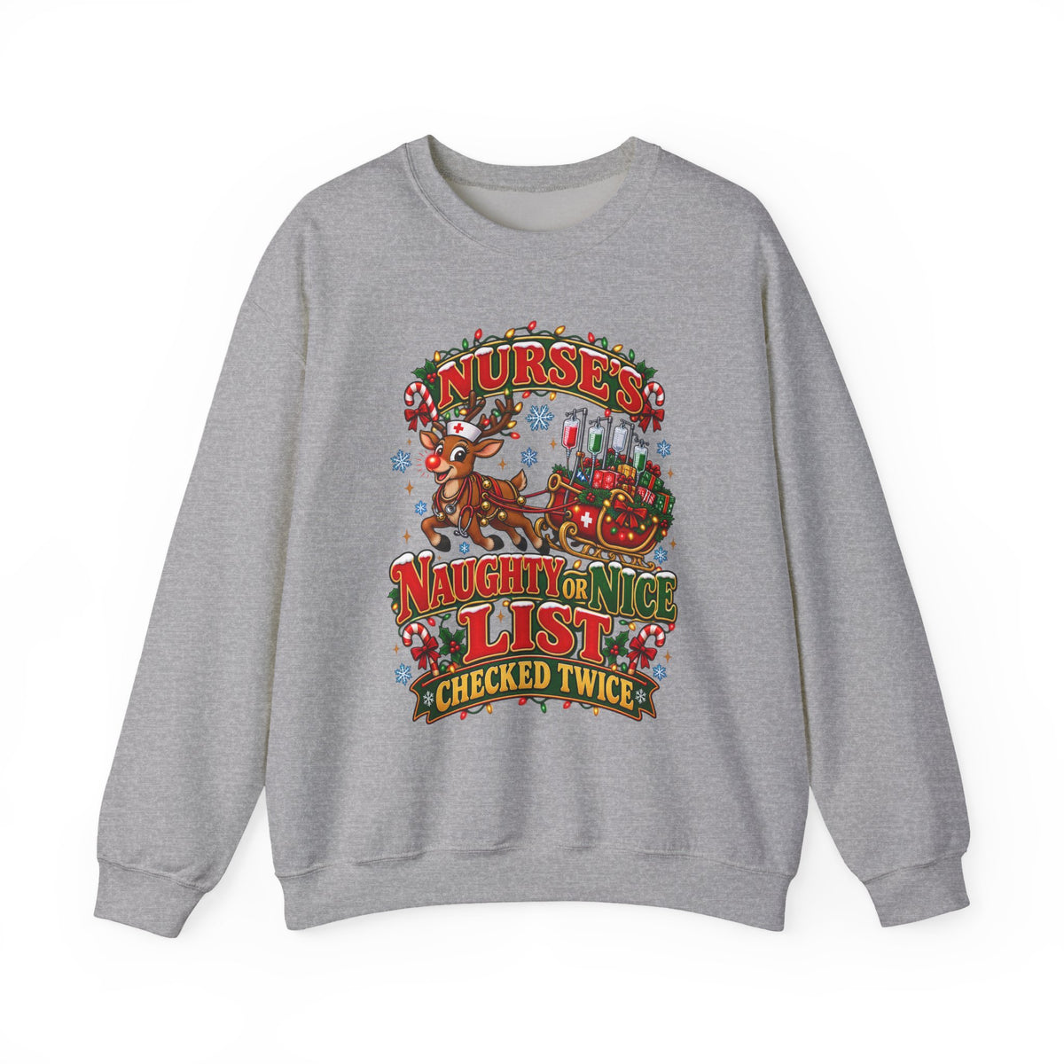 Naughty or Nice List Checked Twice Christmas Nurse Crewneck Sweatshirt