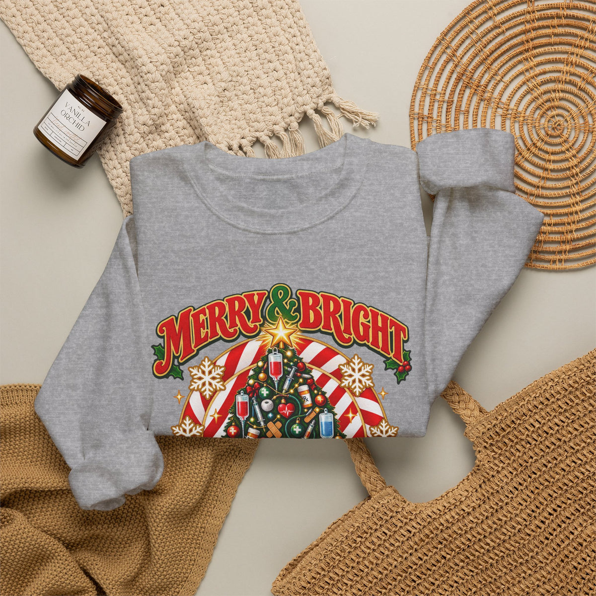 Merry & Bright Nurse Mode Christmas Tree Crewneck Sweatshirt