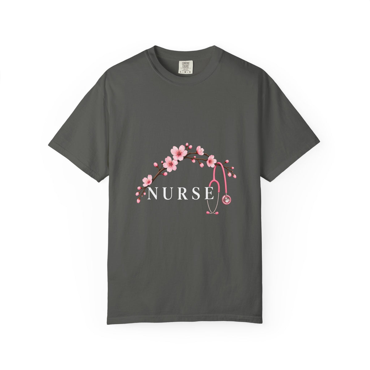 Nurse Cherry Blossom Stethoscope Floral Comfort Colors T-Shirt