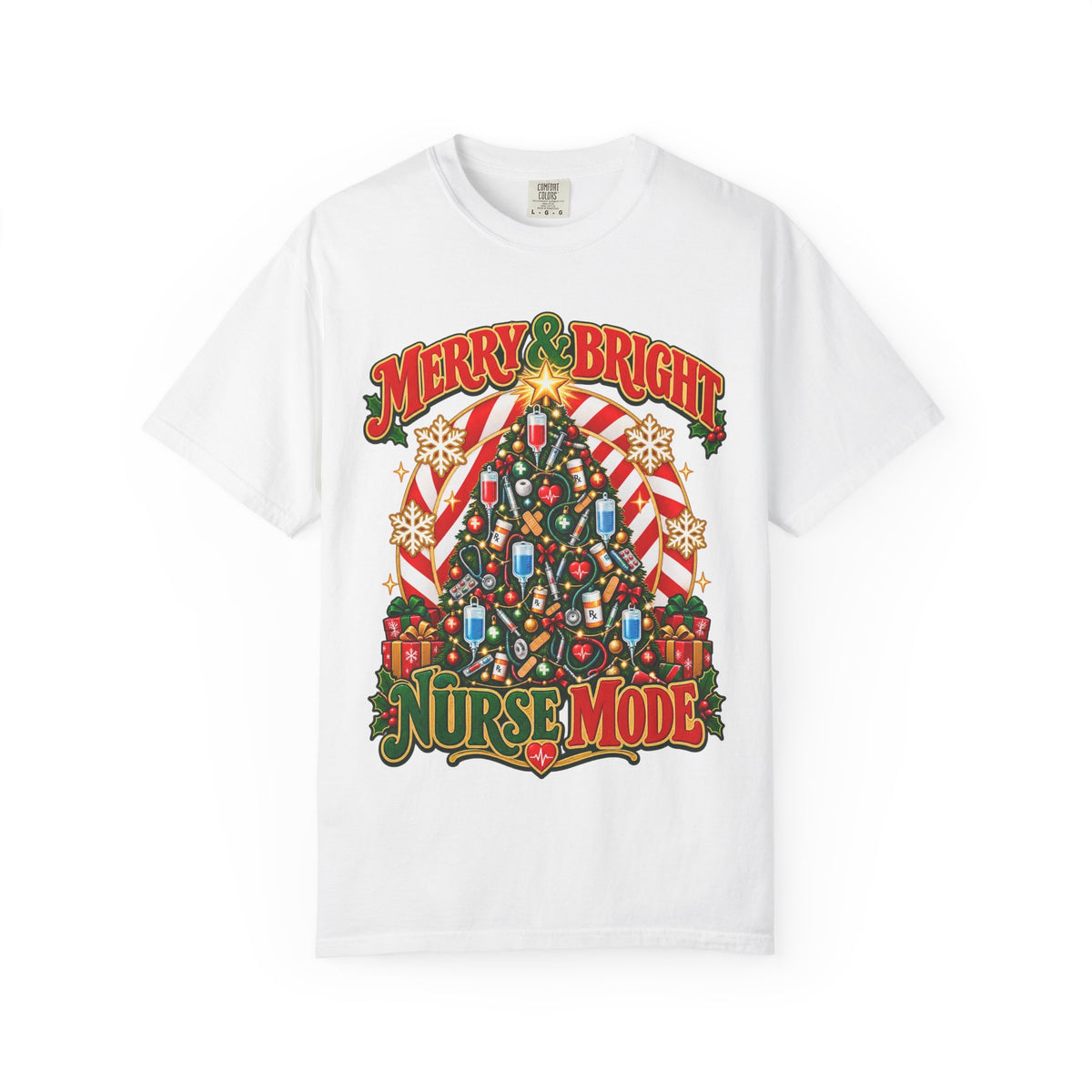 Merry & Bright Nurse Mode Christmas Tree Comfort Colors T-Shirt