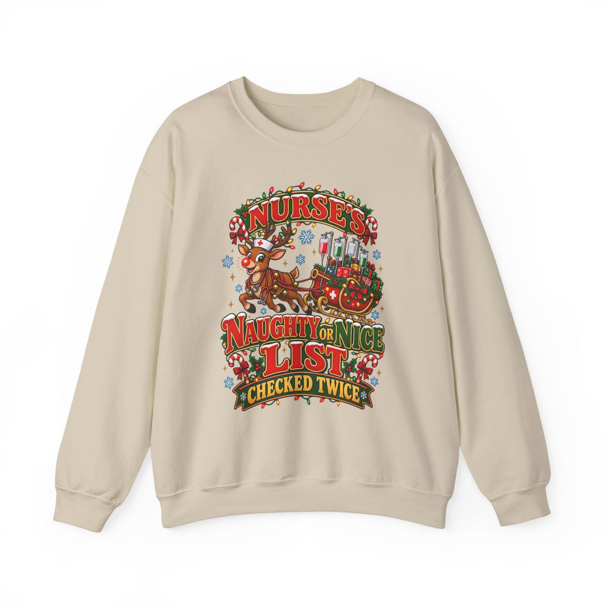 Naughty or Nice List Checked Twice Christmas Nurse Crewneck Sweatshirt