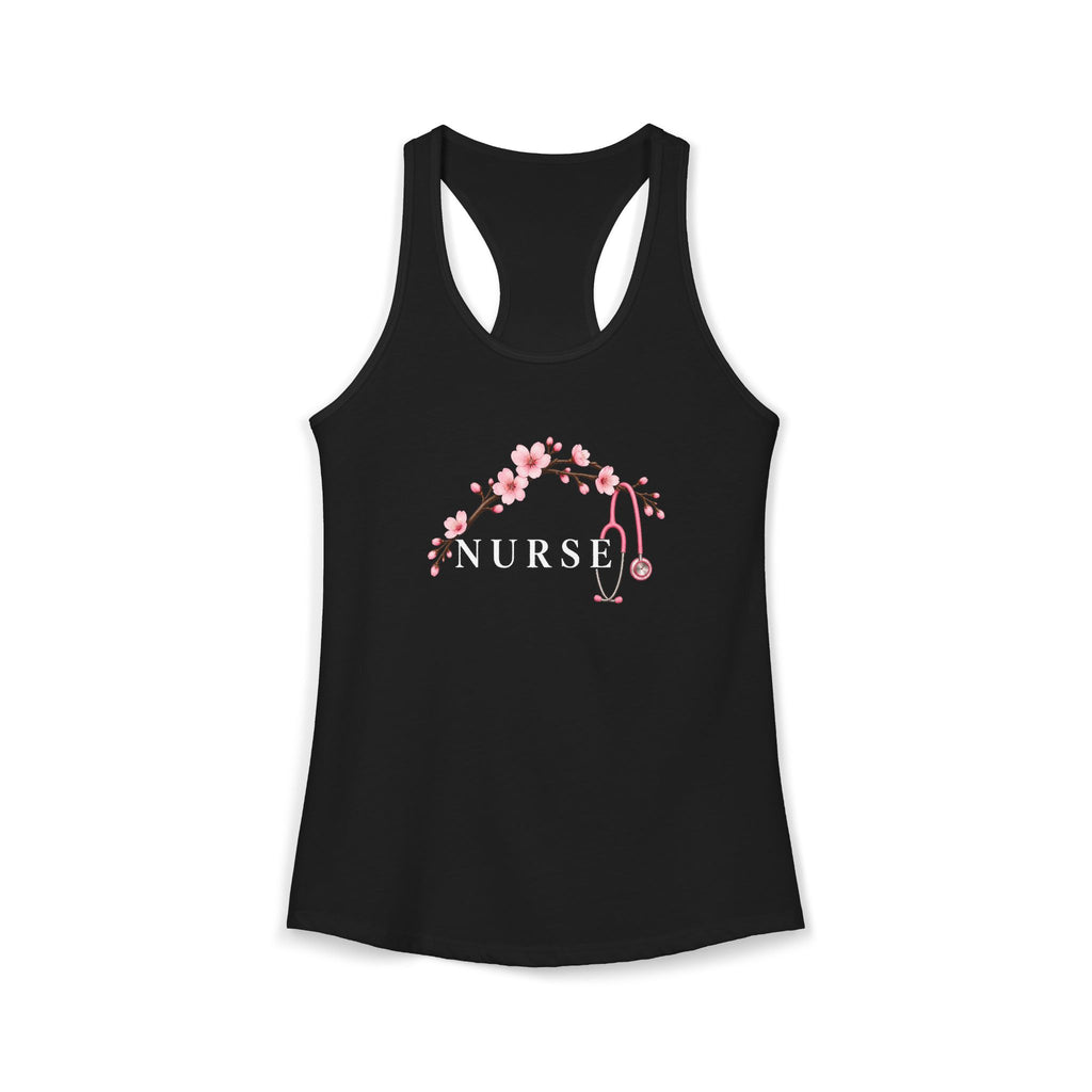 Nurse Cherry Blossom Stethoscope Floral Women's Racerback Tank Top
