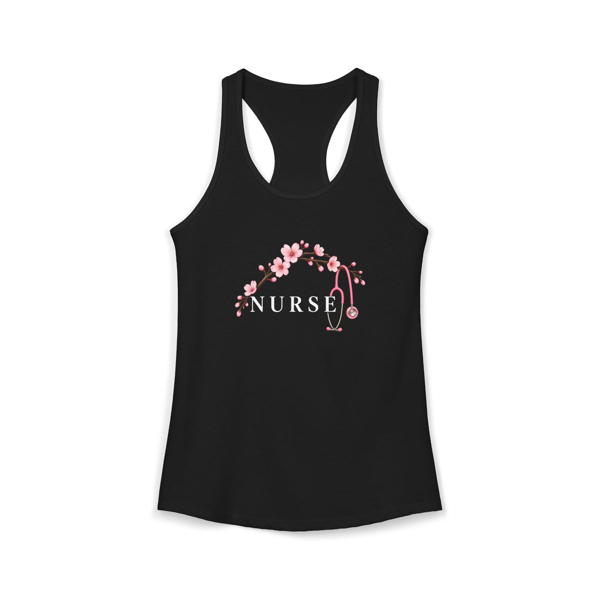 Nurse Cherry Blossom Stethoscope Floral Women's Racerback Tank Top