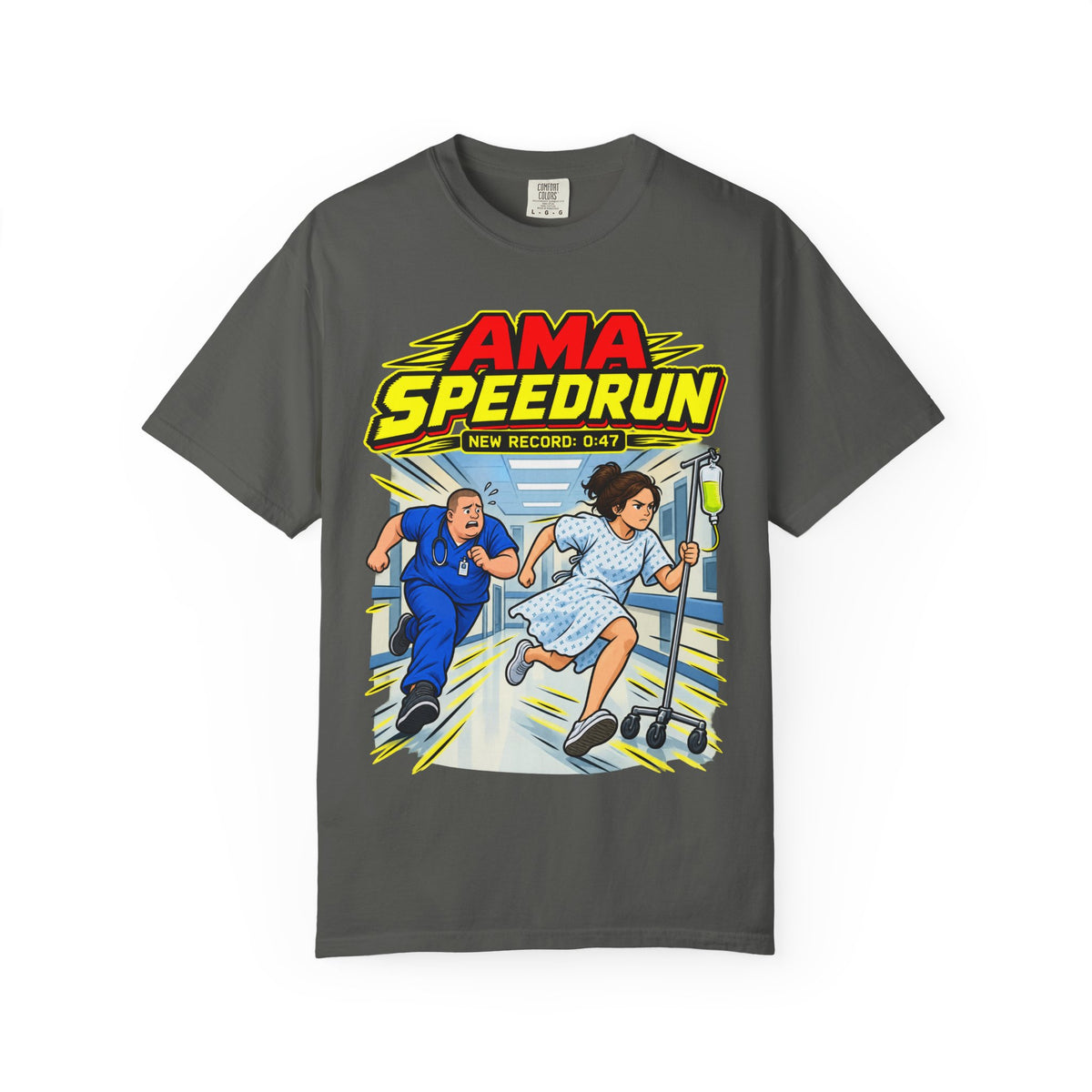 AMA Speedrun ER Male Nurse Funny Emergency Department Tee