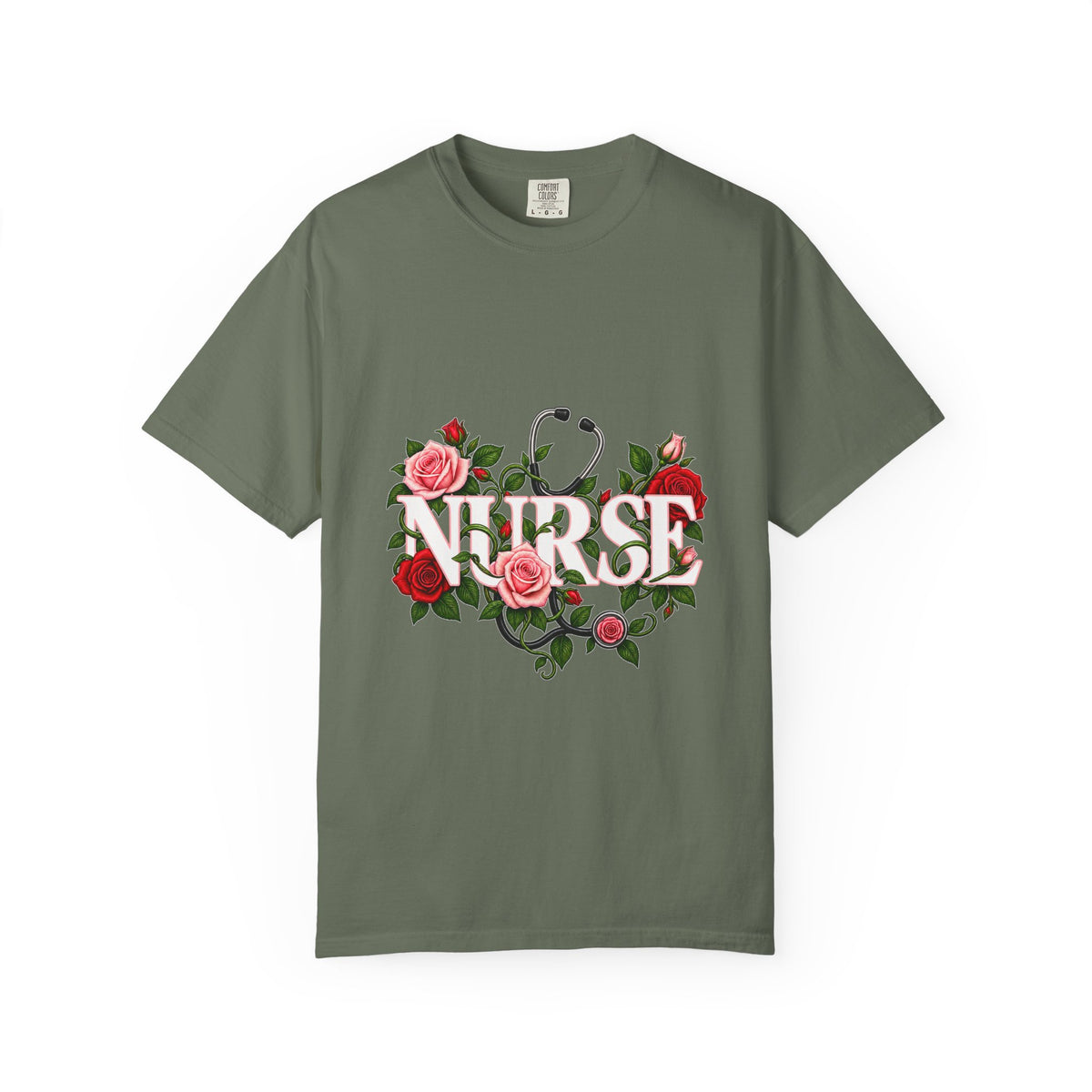 Nurse Roses and Stethoscope Floral Comfort Colors T-Shirt