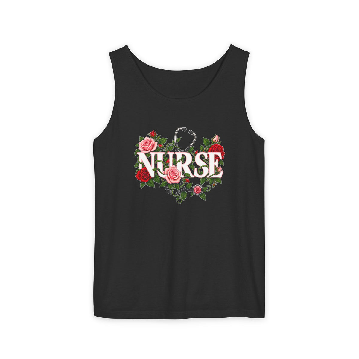 Nurse Roses and Stethoscope Floral Comfort Colors Tank Top