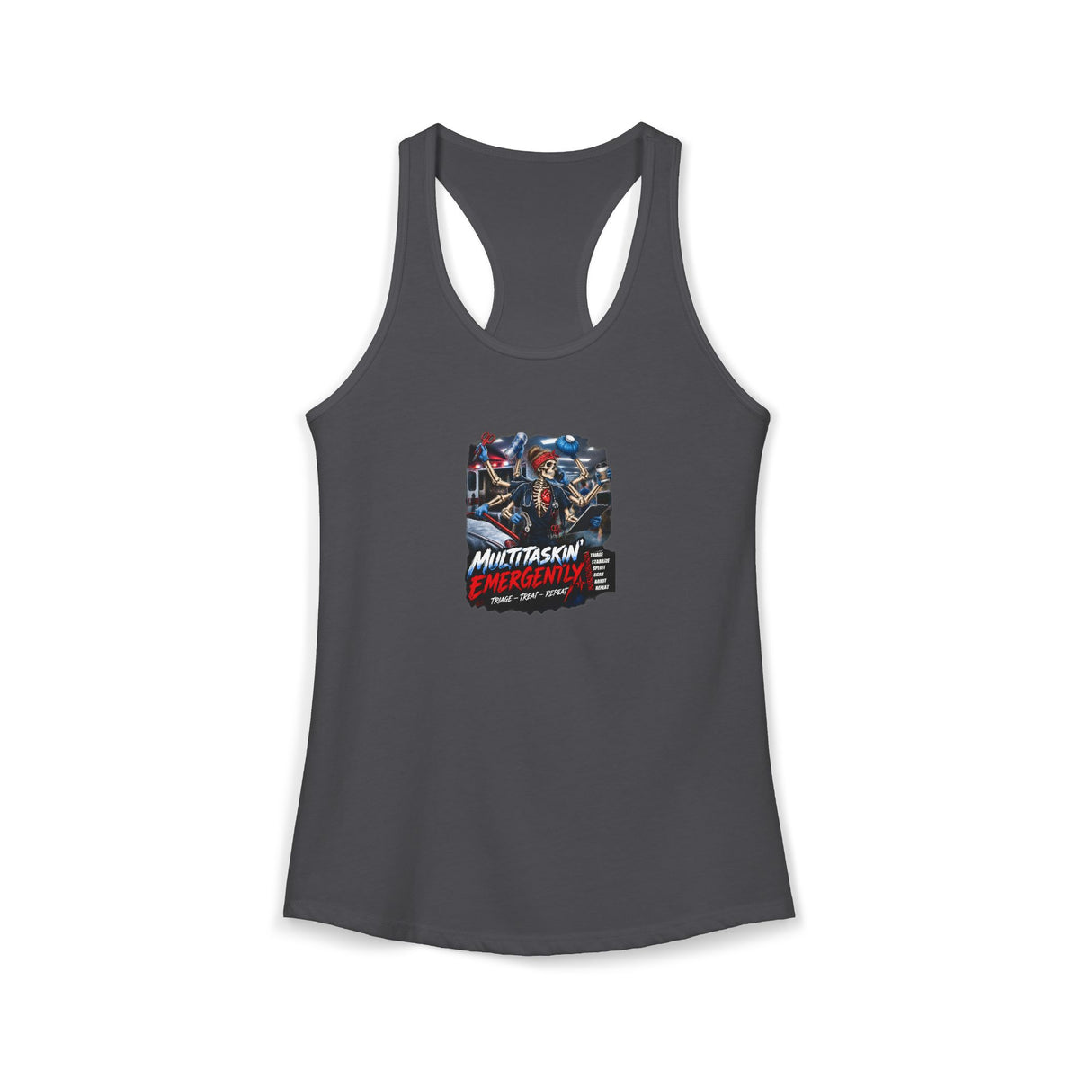 Multitaskin' Emergently Skeleton ER Nurse Women's Racerback Tank Top