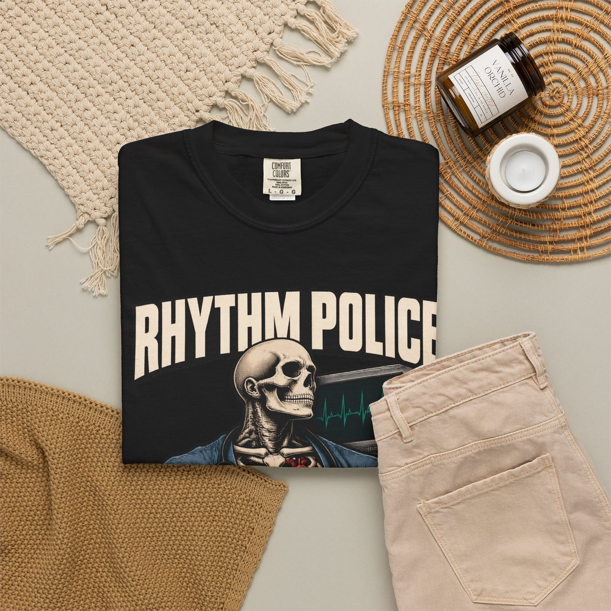 Rhythm Police Skeleton Tele Nurse Comfort Colors T-Shirt