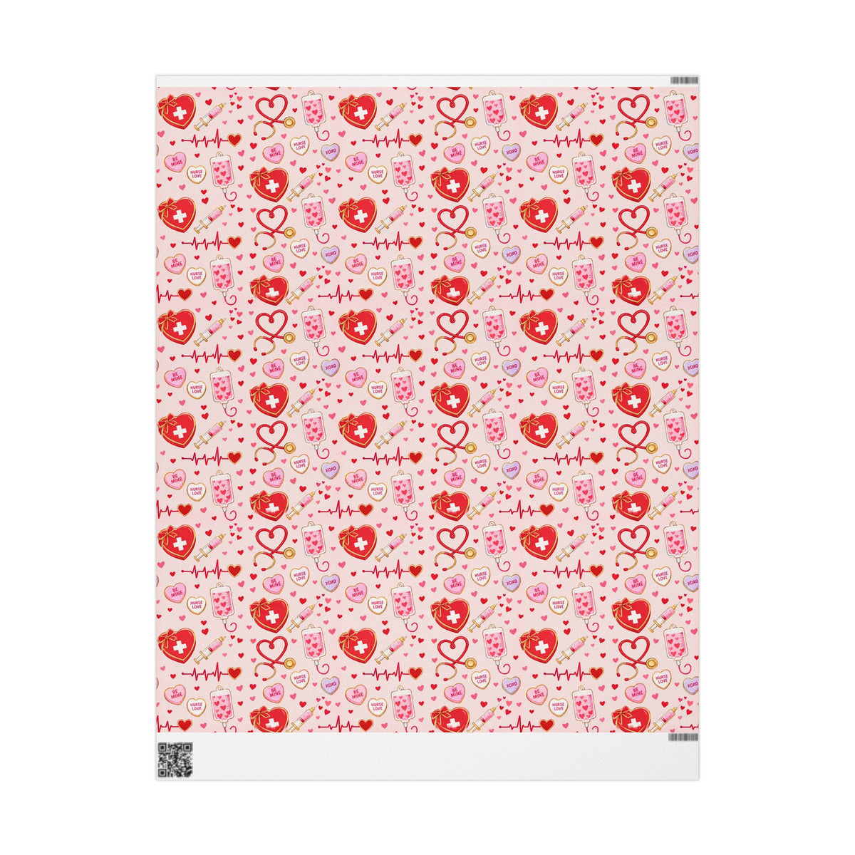 Valentine's Day Nurse Wrapping Paper Stethoscope Hearts