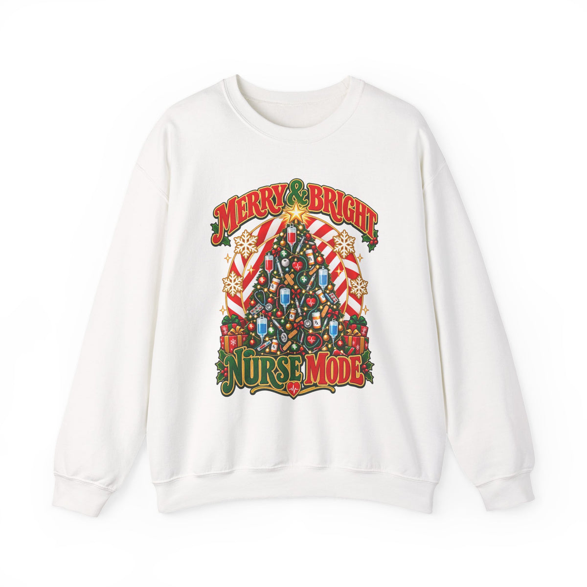 Merry & Bright Nurse Mode Christmas Tree Crewneck Sweatshirt