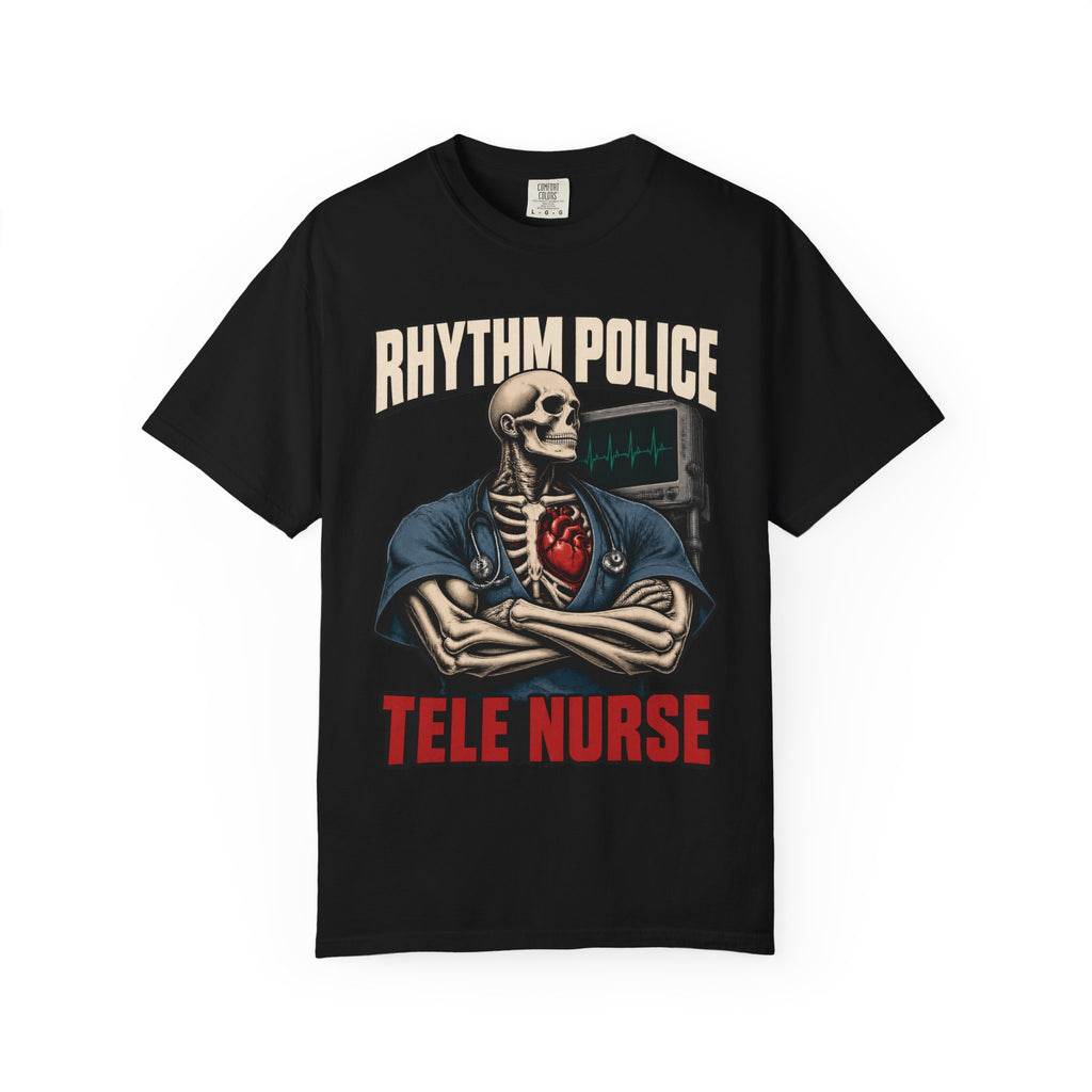 Rhythm Police Skeleton Tele Nurse Comfort Colors T-Shirt