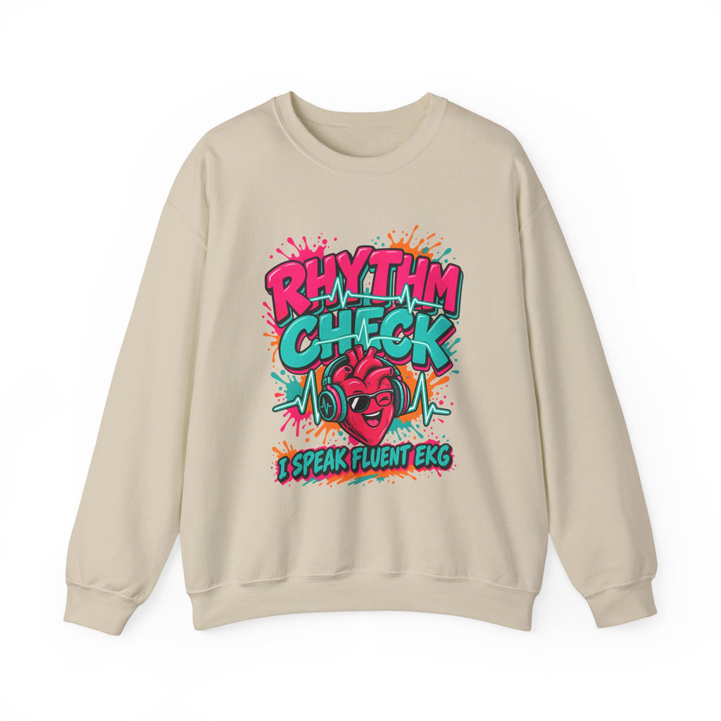 Rhythm Check I Speak Fluent EKG Tele Nurse Crewneck Sweatshirt