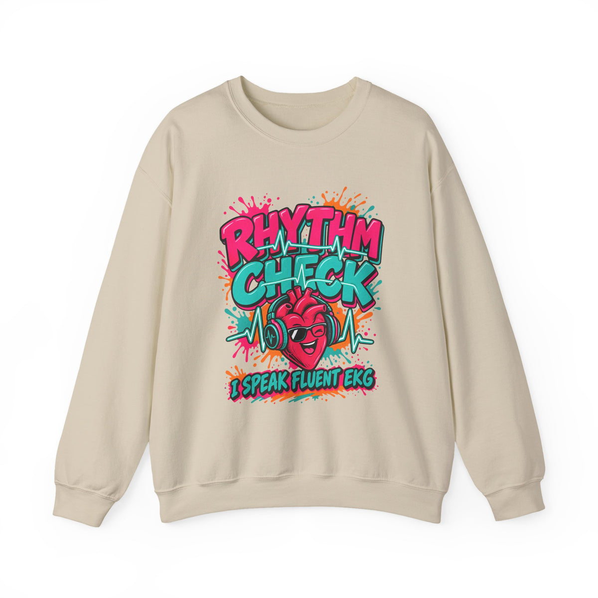 Rhythm Check I Speak Fluent EKG Tele Nurse Crewneck Sweatshirt
