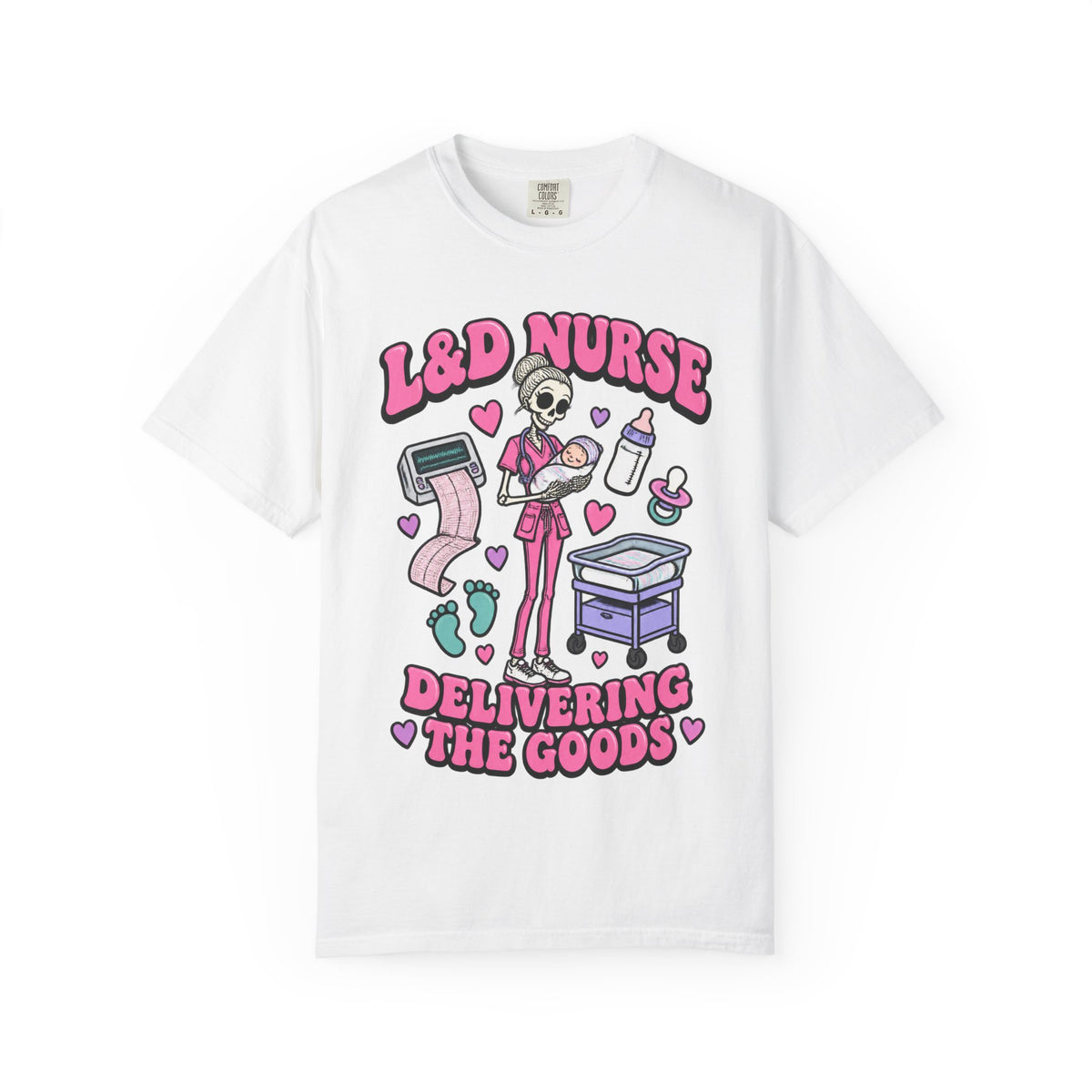 L&D Nurse Delivering the Goods Skinny Skeleton Comfort Colors T-Shirt