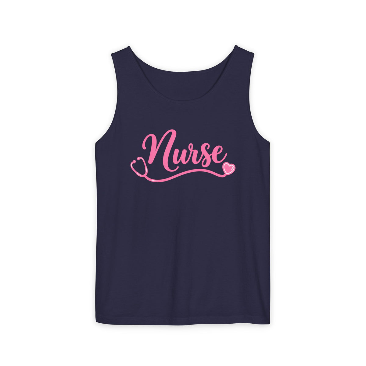 Nurse Pink Script Stethoscope Comfort Colors Tank Top