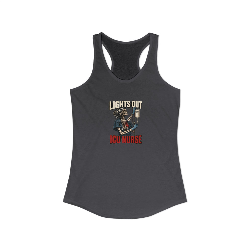 Lights Out Propofol Skeleton ICU Nurse Women's Racerback Tank Top