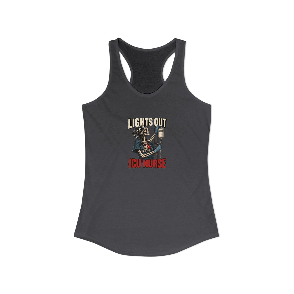 Lights Out Propofol Skeleton ICU Nurse Women's Racerback Tank Top
