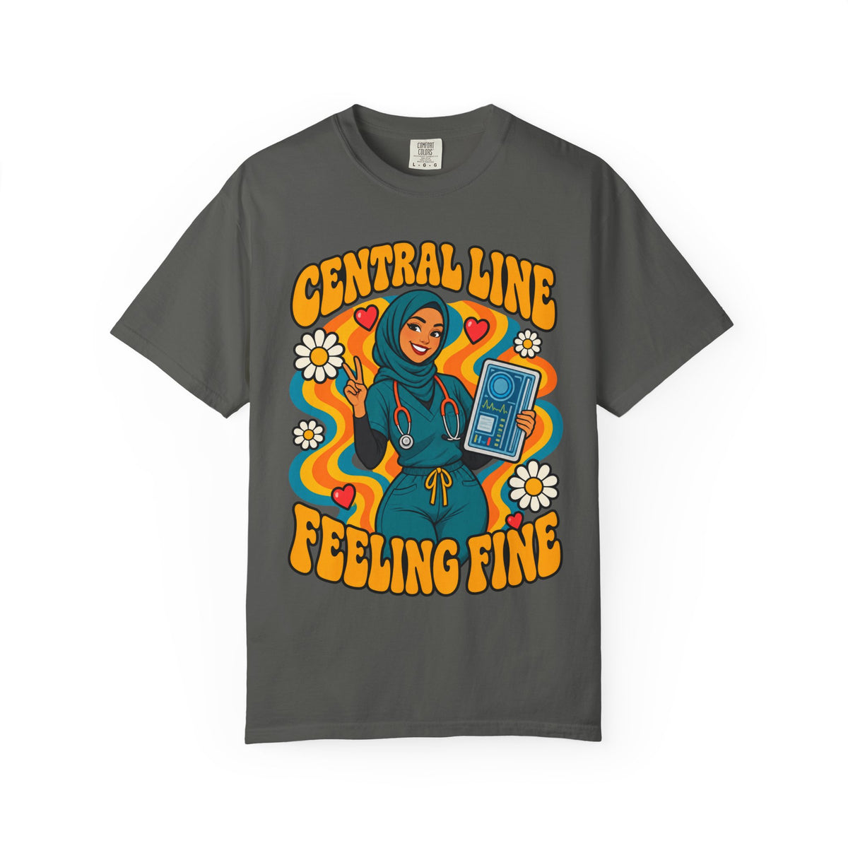 Central Line Feeling Fine ICU Nurse Tee (Hijab)