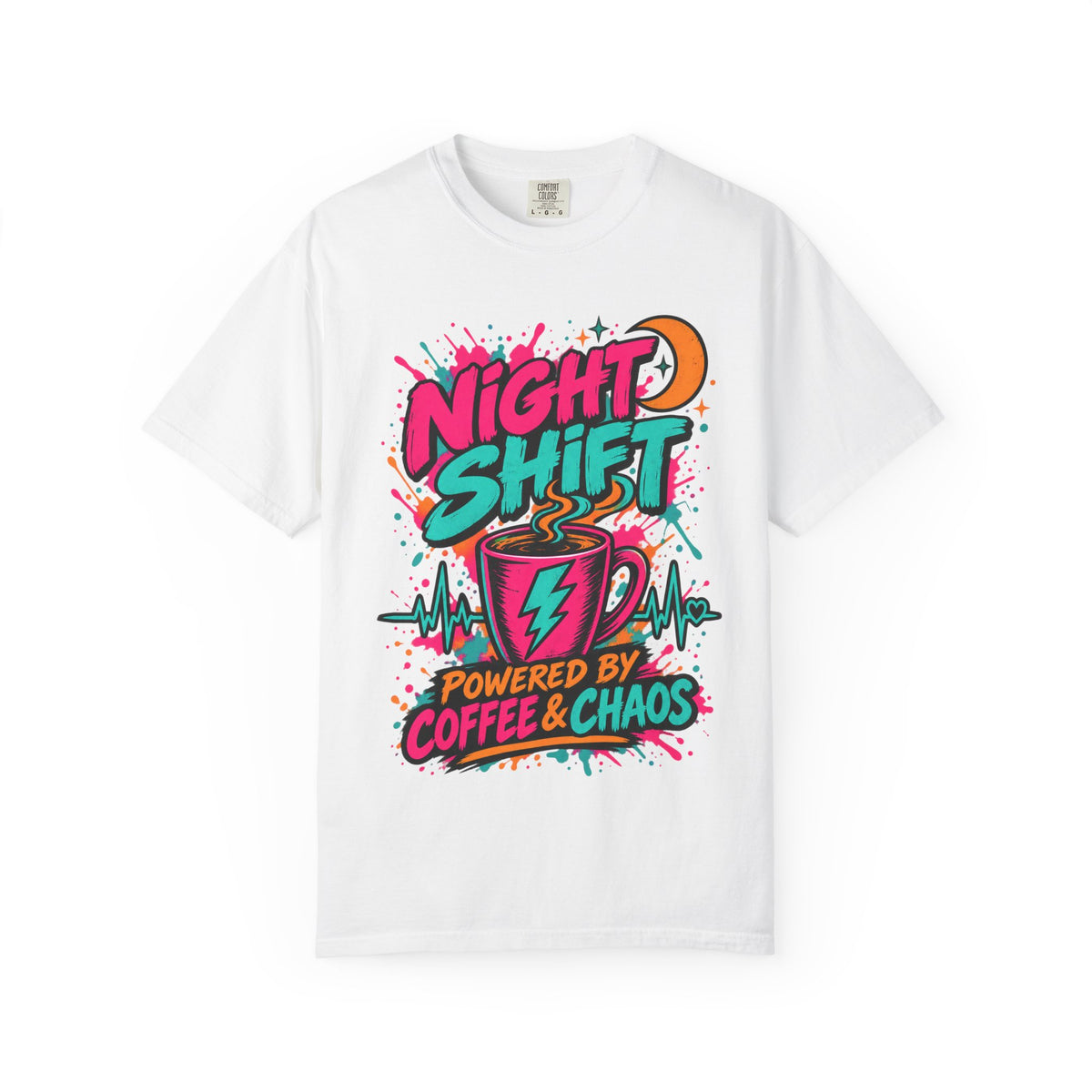 Night Shift Powered by Coffee and Chaos Nurse Comfort Colors T-Shirt