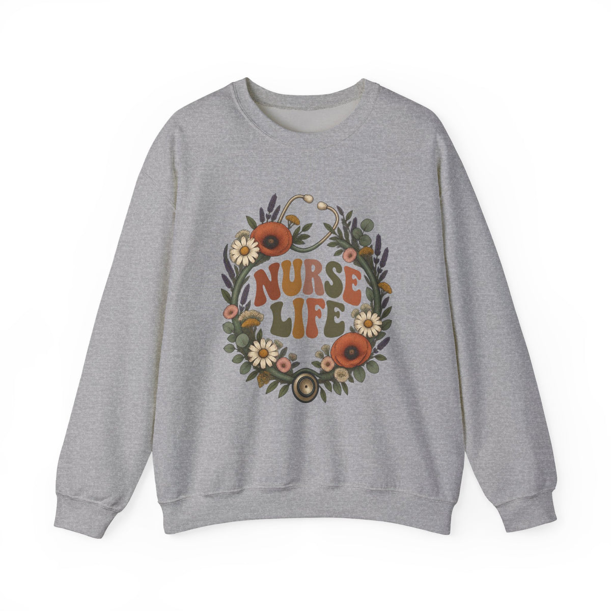 Boho Wildflower Stethoscope Nurse Life Crewneck Sweatshirt