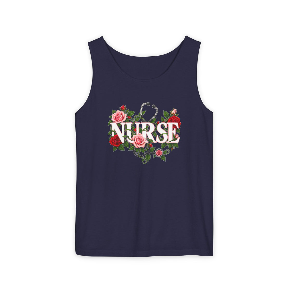 Nurse Roses and Stethoscope Floral Comfort Colors Tank Top