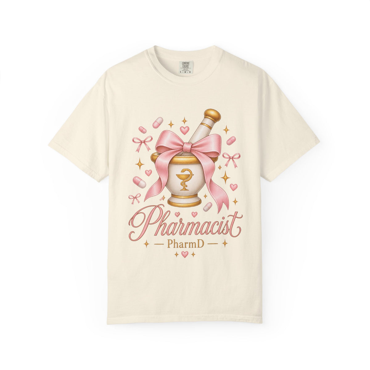 Coquette Pink Bow Mortar and Pestle Pharmacist PharmD Comfort Colors T-Shirt