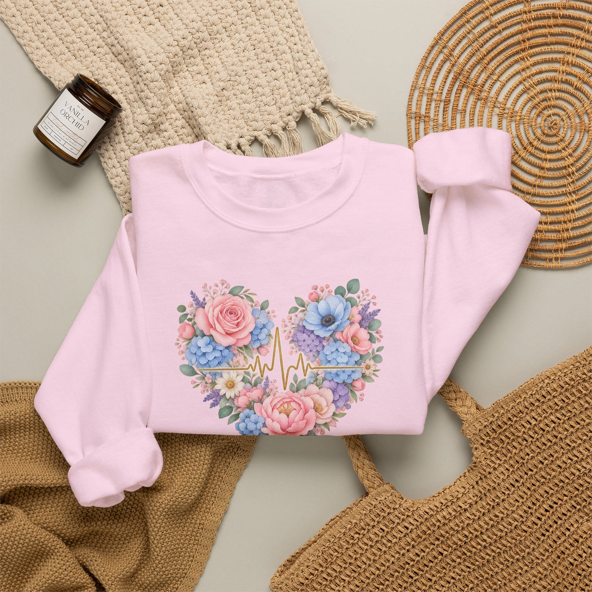 Watercolor Heart EKG Nurse Crewneck Sweatshirt