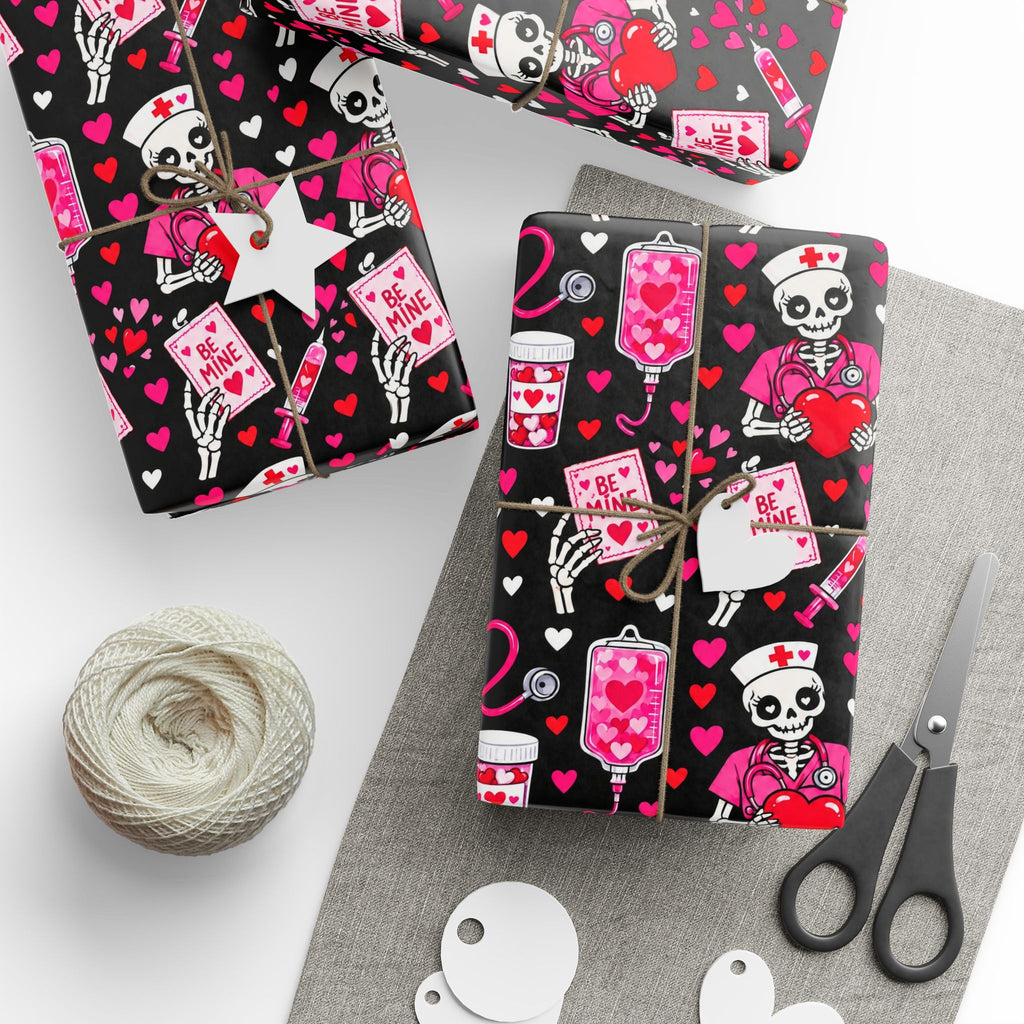 Valentine's Day Skeleton Nurse Wrapping Paper