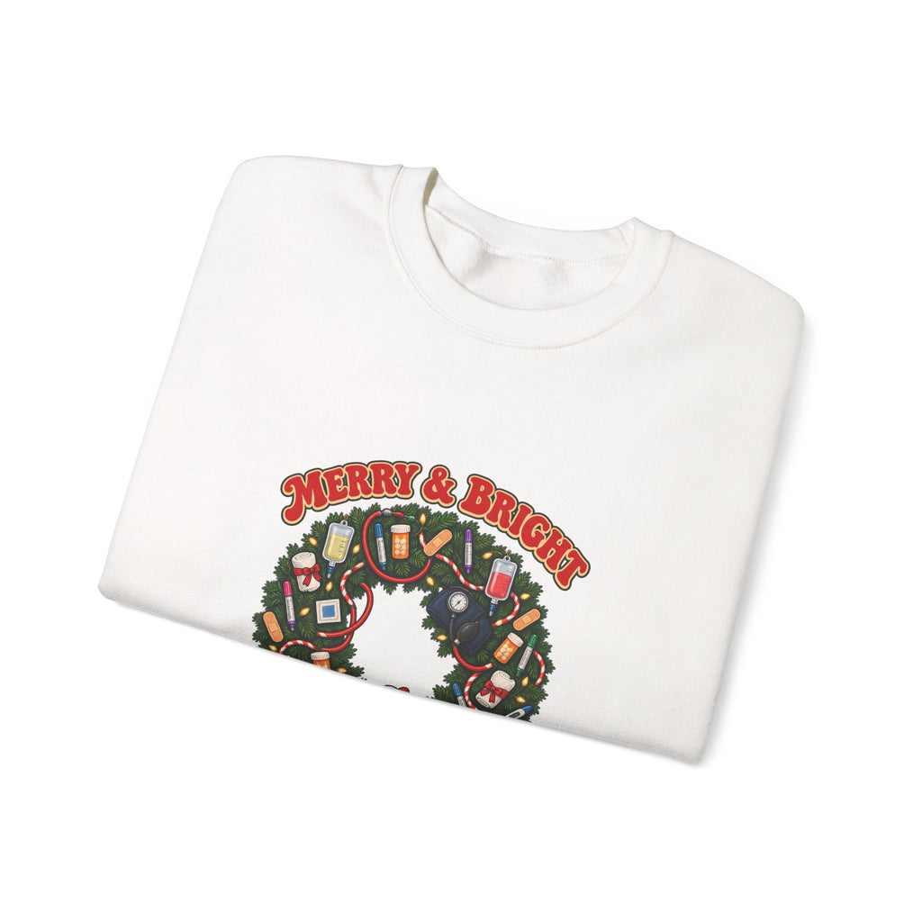 Merry & Bright and Fully Charted Christmas Nurse Crewneck Sweatshirt