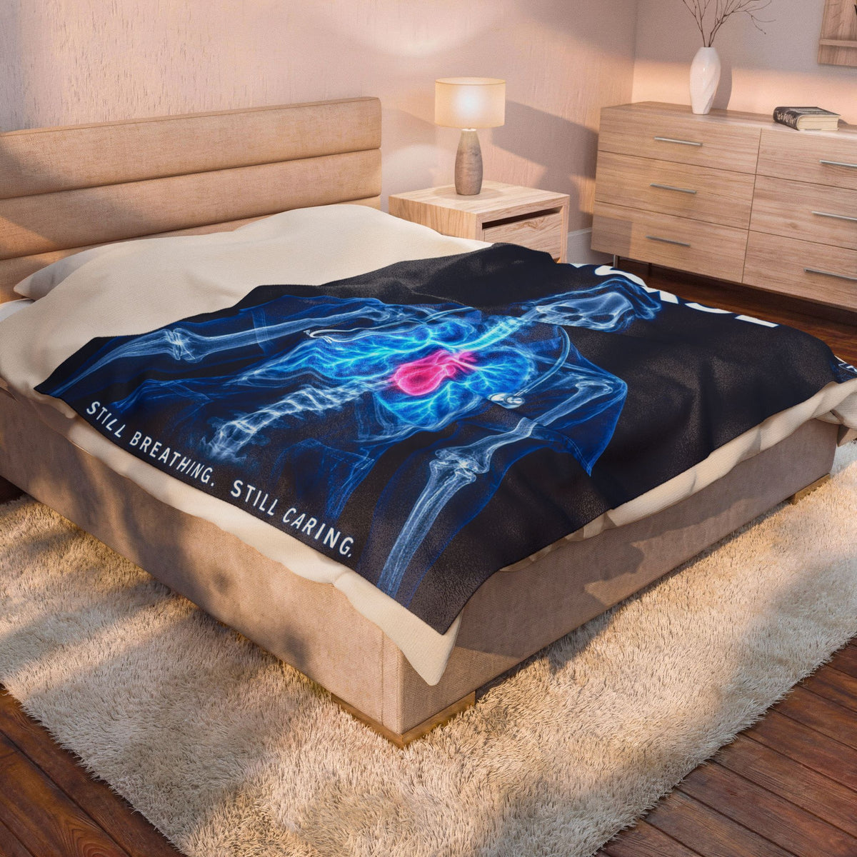 Nurse X-Ray Still Breathing Still Caring Velveteen Plush Blanket