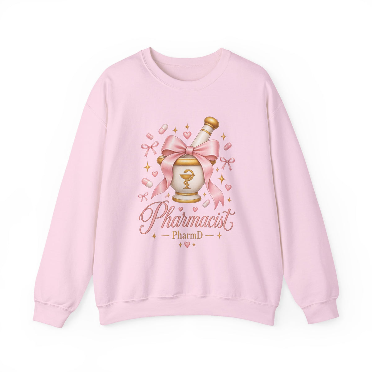 Coquette Pink Bow Mortar and Pestle Pharmacist PharmD Crewneck Sweatshirt