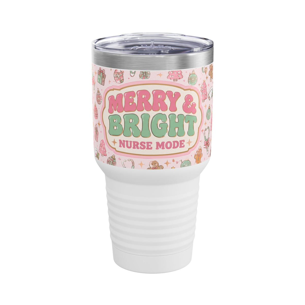 Merry and Bright Nurse Mode Pink Christmas 30oz Tundra Tumbler