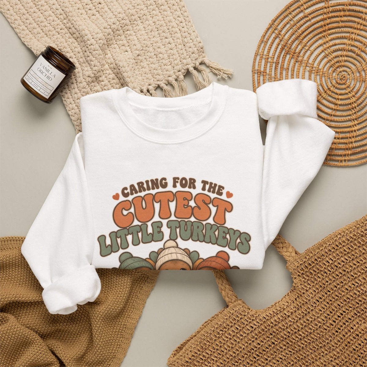 Caring for the Cutest Little Turkeys NICU Nurse Thanksgiving Crewneck Sweatshirt