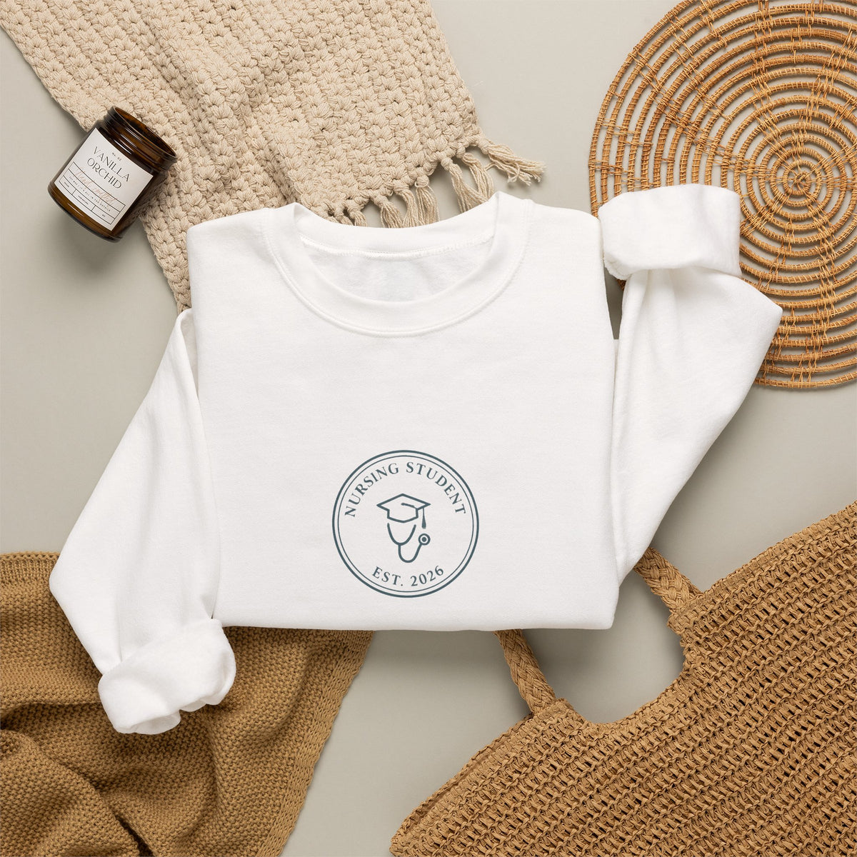 Nursing Student Minimal Vintage Badge Est. 2026 Crewneck Sweatshirt