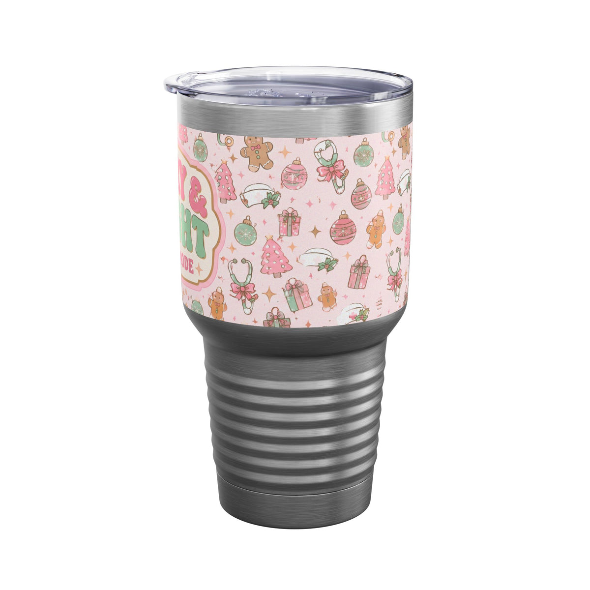 Merry and Bright Nurse Mode Pink Christmas 30oz Tundra Tumbler