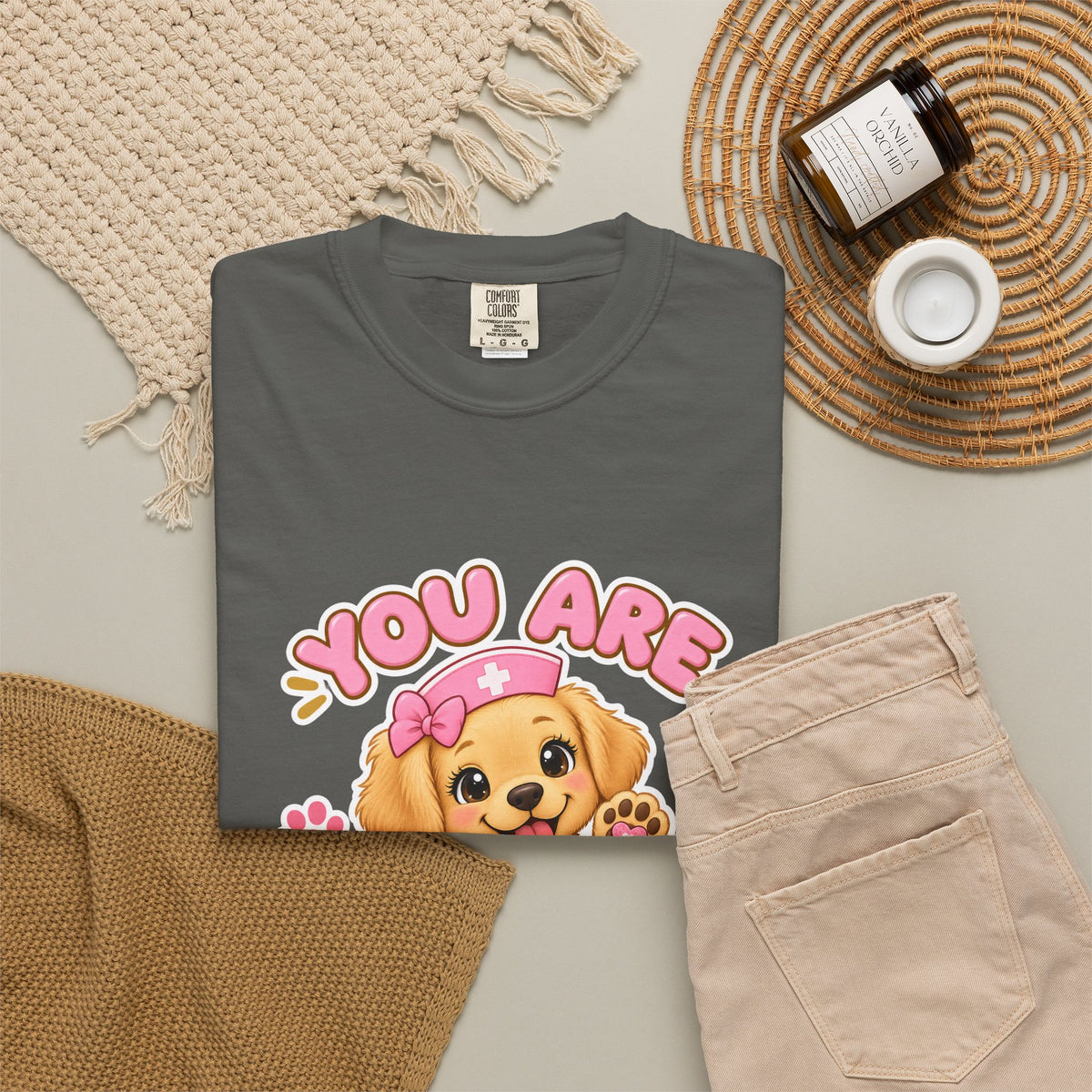 You Are Pawsitively Brave Puppy Peds Nurse Pink Comfort Colors T-Shirt