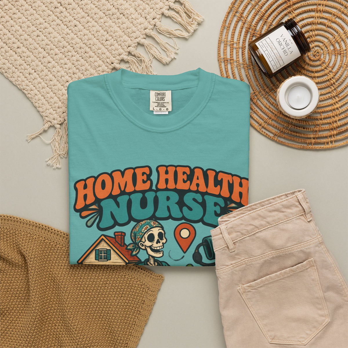 Home Health Nurse Have Bag Will Travel Skinny Skeleton Comfort Colors T-Shirt