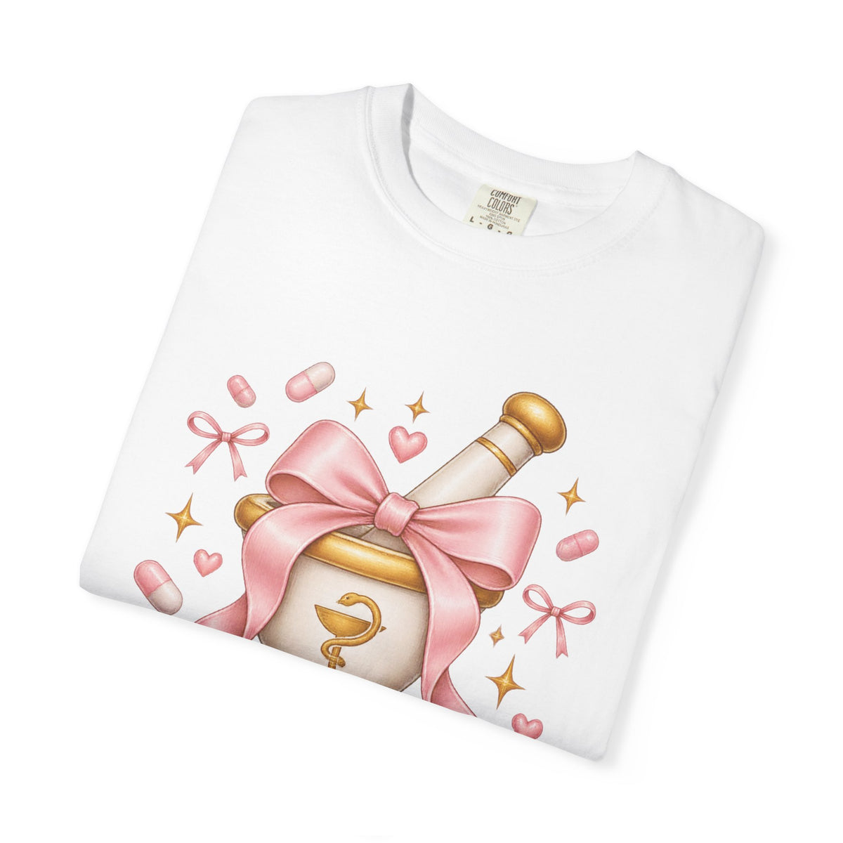 Coquette Pink Bow Mortar and Pestle Pharmacist PharmD Comfort Colors T-Shirt